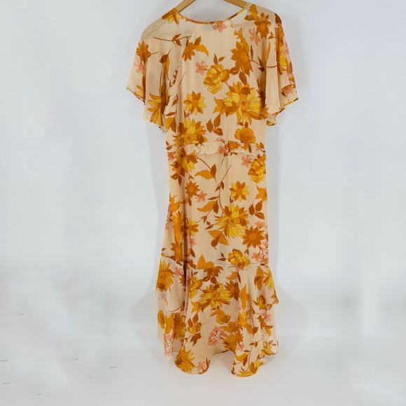 VICI Beige Floral Ruffle Maxi Dress Women’s Size Medium Boho Flutter Sleeve - Picture 2 of 10